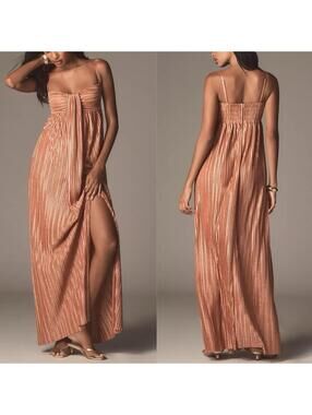 RTR Sabina Musayev Nicola Plisse Halter Draped Pleated Maxi Dress - MED **FLAW**